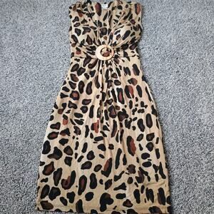 Cache Leopard Animal Print Vintage Y2K Bodycon Dress Size 4 Spandex Line Low Cut